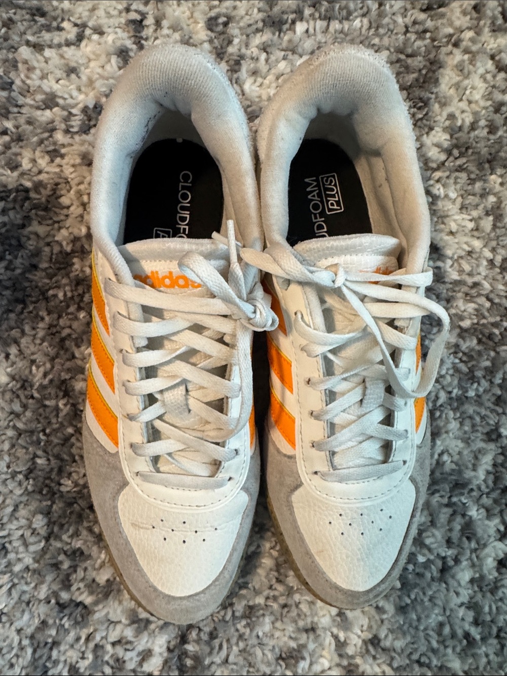 adidas White Sneakers with Orange Stripe Accents